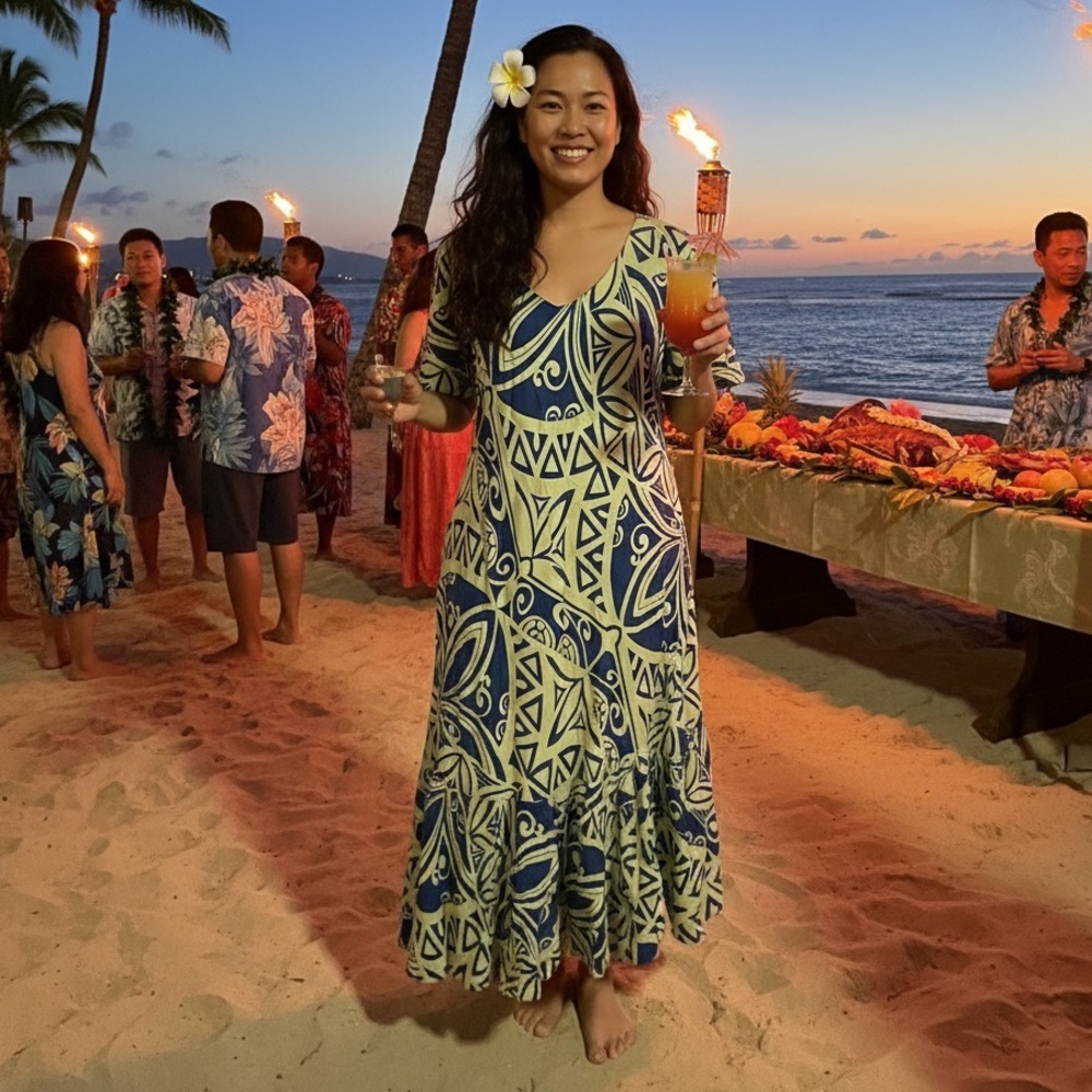 The Hawaiian Original V-Neck‎ Maxi Dress Bohemian Tribal Print Size L